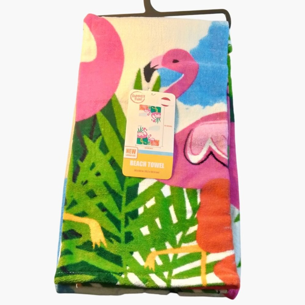 Flamingo Tropical Print Beach Towel 30X60 Large Size Soft Absorbent Cotton